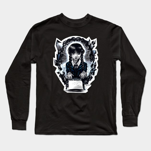 Black Obsidian Typewriter Wednesday Long Sleeve T-Shirt by Magenta Arts